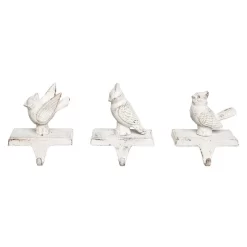 Transpac Iron Winter Bird Stocking Holder Set Of 3 Christmas Home Decorations For Festive Holiday Cheer