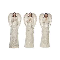 Transpac Large Resin Peaceful Poinsettia Angel Figurine Set Of 3 Christmas Home Decorations For Festive Decor