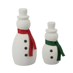 Transpac Wood Snowmen With Scarves Set Of 2 Charming Decorative Figurines For Christmas Indoor Tabletop Decor Gifts