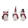 Transpac Set Of 3 Fabric Snowmen With Embroidery Christmas Decorative Objects For Holiday Home Decor