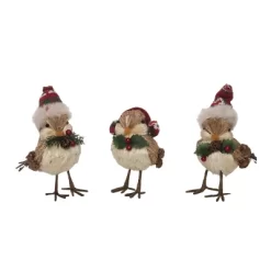 Transpac Foam Sisal Bird Hat Set Of 3 Christmas Home Decorations Decorative Objects For Holiday Cheer