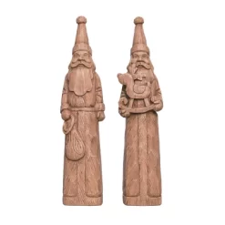 Transpac Large Resin Wood Cut Saint Nick Figurine Set Of 2 - Christmas Decorative Objects For Holiday Cheer