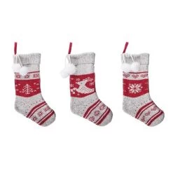 Transpac Cozy Fabric Plush Striped Holiday Stocking With Pom Pom - Soft Polyester Christmas Decor