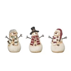 Transpac Rustic Snowman Figurines Set Of 3 Charming Christmas Decorations For Tabletop Or Mantel Ideal Holiday Gift