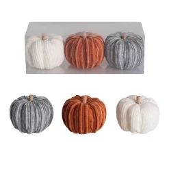 Transpac Mini Velvet Pumpkins Set Of 3 Decorative Sculptures For Fall Harvest Indoor Tabletop Autumn Decor Gift