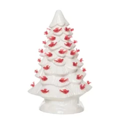 Transpac Small Ceramic Light Up Cardinal Tree - Festive Christmas Decorative Object For Holiday Cheer