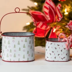 Transpac Metal Candy Cane Lane Containers Set Of 2 Decorative Christmas Sculptures For Indoor Tabletop Decor