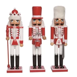 Transpac Christmas Wooden 15” Red & White Nutcracker Set Of 3. Christmas Home Decorations