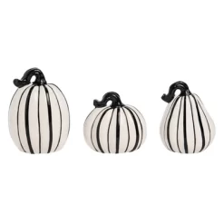 Transpac Dolomite Slim Black And White Pumpkins Set Of 3 For Halloween Decorative Objects