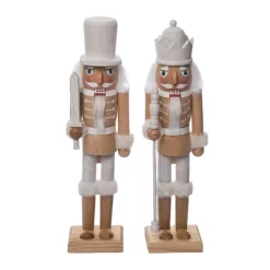 Transpac Large Rustic White Wood Nutcracker Set Of 2 Christmas Home Decorations Decorative Objects