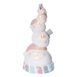 Transpac 13 Inch Holiday Stacked Pastel Snowman Figurine For Christmas Decorative Objects In Terracotta