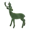 Transpac Green Flock Deer Figurine Decorative Object For Christmas Tabletop Decoration Gift For Collectors And Holiday Decor