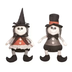 Transpac Plush Spooky Skeleton Sitter Set Of 2 Halloween Home Decorations For Festive Decor