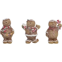 Transpac Mini Gingerbread Figurine Set Of 3 Christmas Home Decorations Resin Decorative Objects