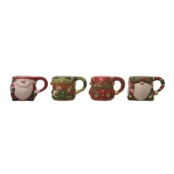 Transpac Christmas Ceramic Christmas Gnome Character Mug Set Of 4 Christmas Home Decorations