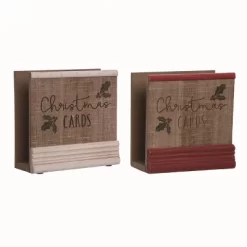 Transpac Rustic Wood Christmas Card Holder Set Of 2 Decorative Home Decorations For Holiday Cheer