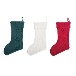 Transpac Fabric Traditional Knit Stocking Set Of 3 Christmas Home Decorations Holiday Stockings Polyester