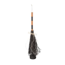 Transpac 26 In Black Halloween Weighted Witch Broom Natural Wood Decorative Object For Spooky Decor