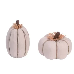 Transpac Foam 8 In. White Harvest Linen Pumpkin Set Of 2