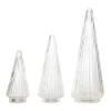 Transpac Light Up Glass Clear Trees Set Of 3 For Christmas Decorative Objects - Elegant Holiday Home Decor