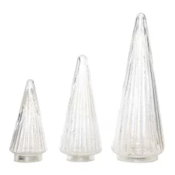 Transpac Light Up Glass Clear Trees Set Of 3 For Christmas Decorative Objects - Elegant Holiday Home Decor
