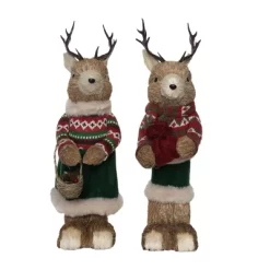 Transpac Large Foam Sisal Festive Reindeer Set Of 2 Christmas Home Decorations For Holiday Cheer
