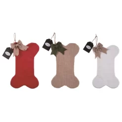 Transpac Fabric Bone Stocking Set Of 3 Christmas Home Decorations Holiday Stockings Made Of Durable Polyester
