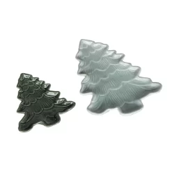 Transpac Ceramic Iridescent Holiday Tree Plates Set Of 2 For Christmas Dining Elegant Tableware