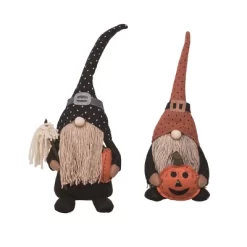 Transpac Plush Gnome And Pumpkin Sitter Set Of 2 Halloween Home Decorations Polyester Decorative Objects