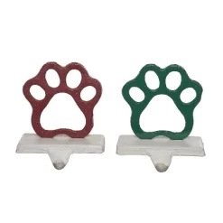 Transpac Set Of 2 Metal Pet Paw Stocking Holders - Perfect For Pet Lovers' Holiday Decor