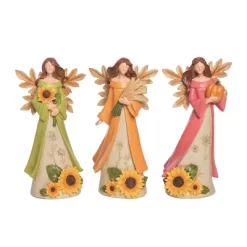 Transpac Sunflower Angel Figurine Set Of 3 Fall Harvest Home Decor Autumn Thanksgiving Decorative Objects Resin
