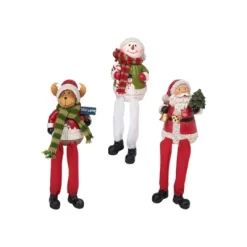 Transpac Resin Santa Snowman Reindeer Sitter Set Of 3 Christmas Decorative Figurines For Indoor Tabletop Mantel Decor