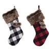 Transpac Fabric Check And Faux Fur Christmas Stocking Set Of 2 Holiday Home Decorations Polyester