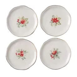 Transpac Ceramic Gold Edge Holiday Flourish Tidbit Plates Set Of 4 Christmas Home Decorations