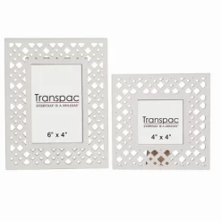 Transpac Wood 9" White Spring Die-Cut Patterned Frame Set Of 2