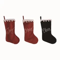 Transpac Velvet Bright Cheerful Stocking Set Of 3 Christmas Home Decorations Holiday Stockings Polyester