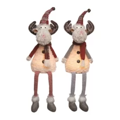 Transpac Plush Light Up Sitting Reindeer Set Of 2 Christmas Home Decorations Polyester Holiday Decor