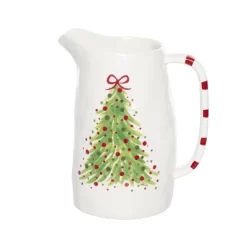 Transpac Ceramic Pitcher Dot Tree 51.5oz Multicolor Beverage Server For Christmas Tabletop Decor And Entertaining