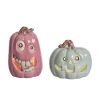 Transpac Ceramic LED Pastel Halloween Pumpkin Set Of 2 Decorative Sculptures Multicolor Battery Operated Indoor Decor