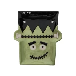 Transpac 12.25 Inch Halloween Frankenstein Platter With Spreader For Treats Snacks Indoor Parties Durable Dolomite Green Design