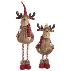 Transpac Plush Stripe Telescoping Reindeer Set Of 2 - Festive Christmas Decorative Objects For Holiday Cheer