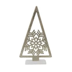 Transpac 24 Inch Gold Triangle Tree With Snowflake Tabletop Sculpture Beautiful White And Gold Christmas Decoration