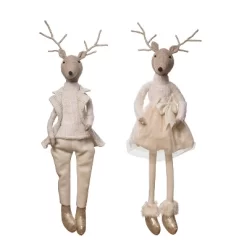 Transpac Plush Elegant Reindeer Shelf Sitter Set Of 2 - Festive Christmas Decorative Objects For Holiday Cheer