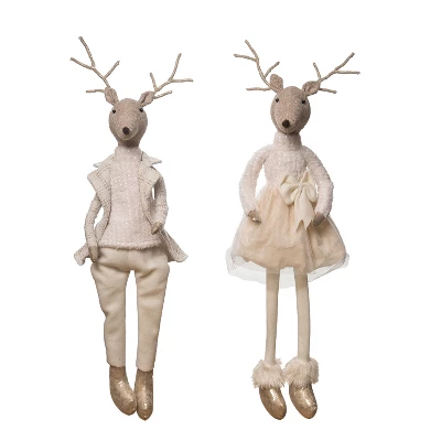 Transpac Plush Elegant Reindeer Shelf Sitter Set Of 2 - Festive Christmas Decorative Objects For Holiday Cheer 1 Transpac Plush Elegant Reindeer Shelf Sitter Set Of 2 - Festive Christmas Decorative Objects For Holiday Cheer