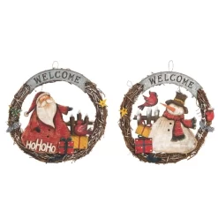 Transpac Plywood Santa And Snowman Wreath Decor Set Of 2 Christmas Home Decorations For Festive Holiday Cheer