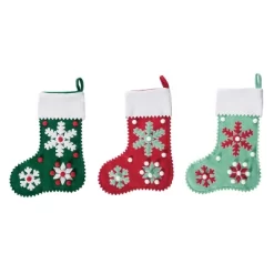 Transpac Felt Cottage Snowflake Stocking Set Of 3 Christmas Home Decorations Holiday Stockings For Festive Cheer
