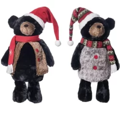 Transpac Plush Lodge Holiday Bear Sitter Set Of 2 - Festive Christmas Decorative Objects For Cozy Home Decor