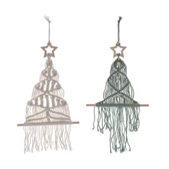 Transpac Fabric Macrame Hanging Christmas Tree Decorative Object Multicolored Polyester Indoor Holiday Sculpture