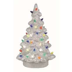 Transpac Ceramic Light Up White Nostalgic Tree Set Of 2 Christmas Home Decorations For Festive Decor