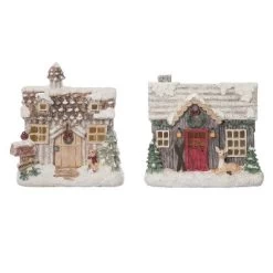Transpac Resin Light Up Cozy Cabin Decor Set Of 2 - Christmas Decorative Objects For Festive Home Accents